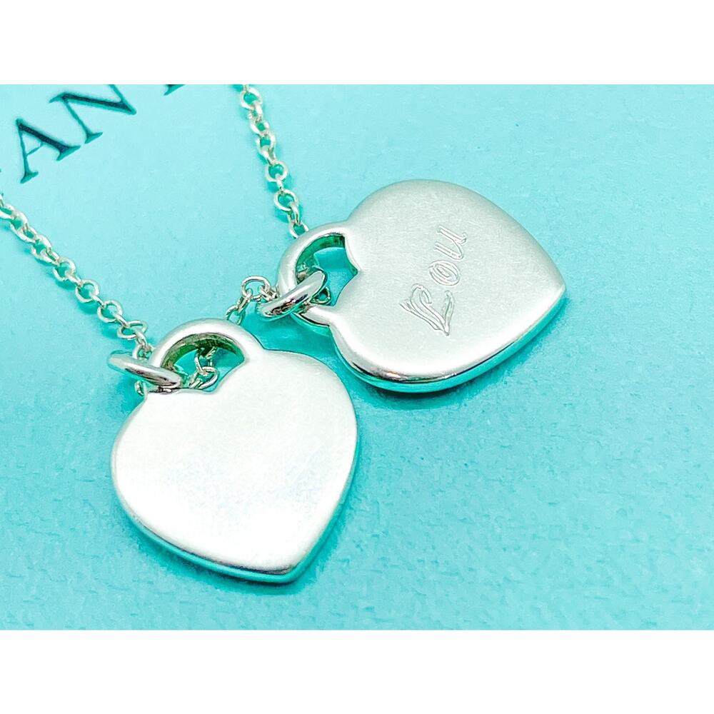 Tiffany & Co. Return Red Mini Double Heart Pendant Necklace 16-18" (ENGRAVED) - Picture 2 of 12
